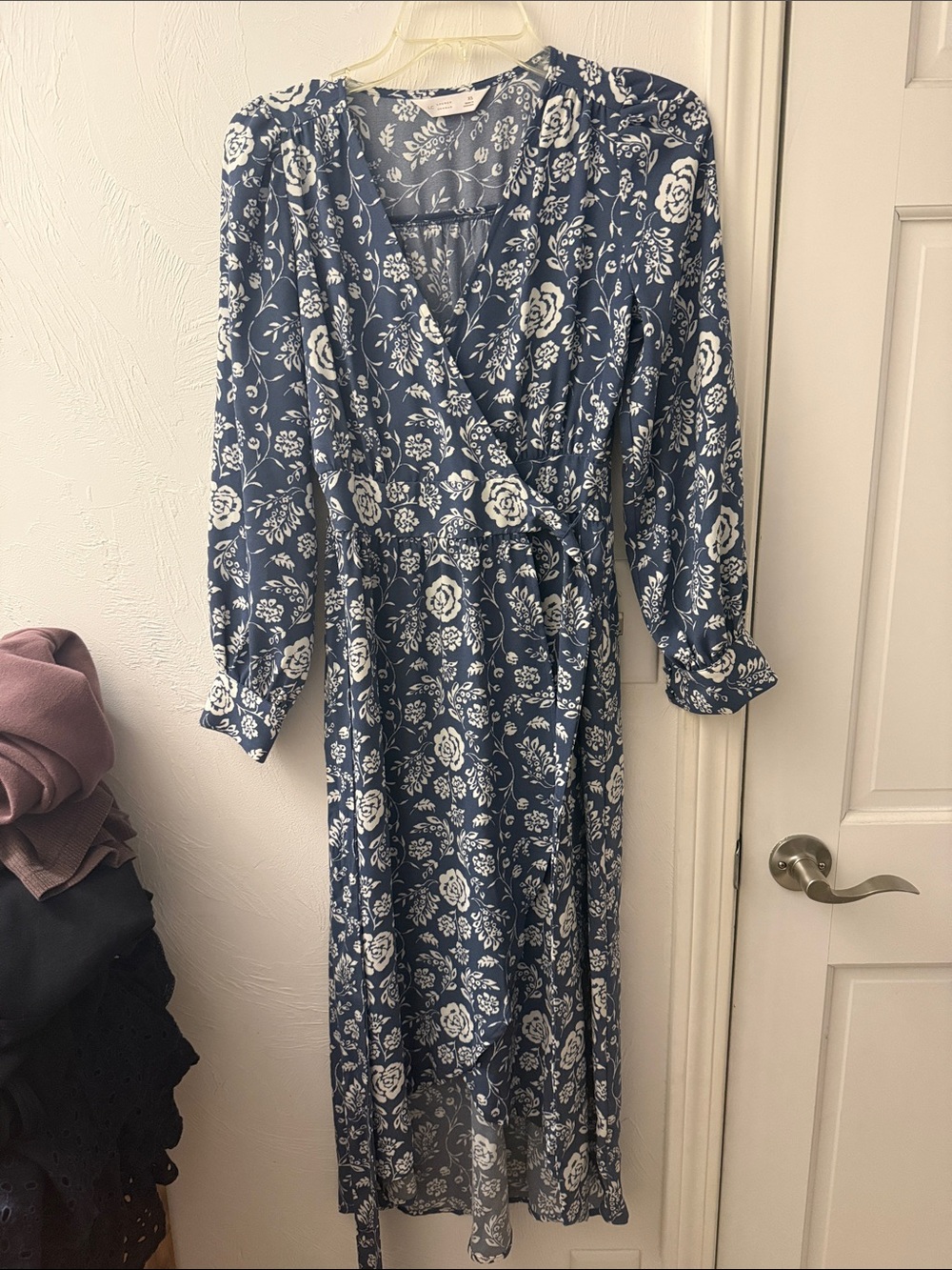 LC Lauren Conrad Navy and White Floral Wrap Midi Dress